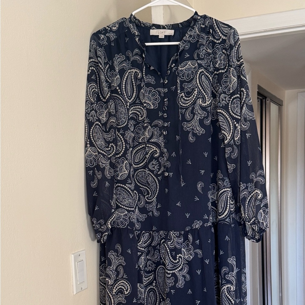 LOFT Navy and White Paisley Mini Dress